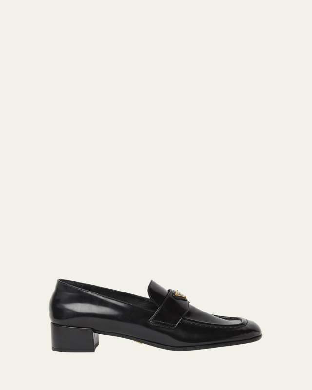 Spazzolato Leather Triangle Logo Loafers